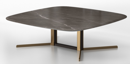 Bulgarian Gray Marble Elegance: Round & Square Coffee Table with Antique Brass Accents